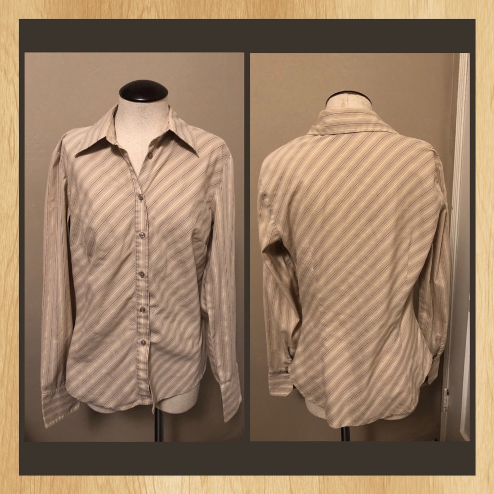 Express Striped Brown and Tan Button Down Shirt